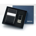Black PU Leatherette Metal Card Case with Matching Black Money Clip in Box